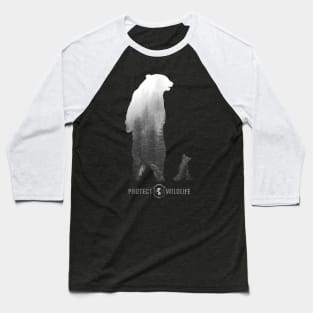 Protect Wildlife - Nature - Bear with Cub Silhouette Baseball T-Shirt